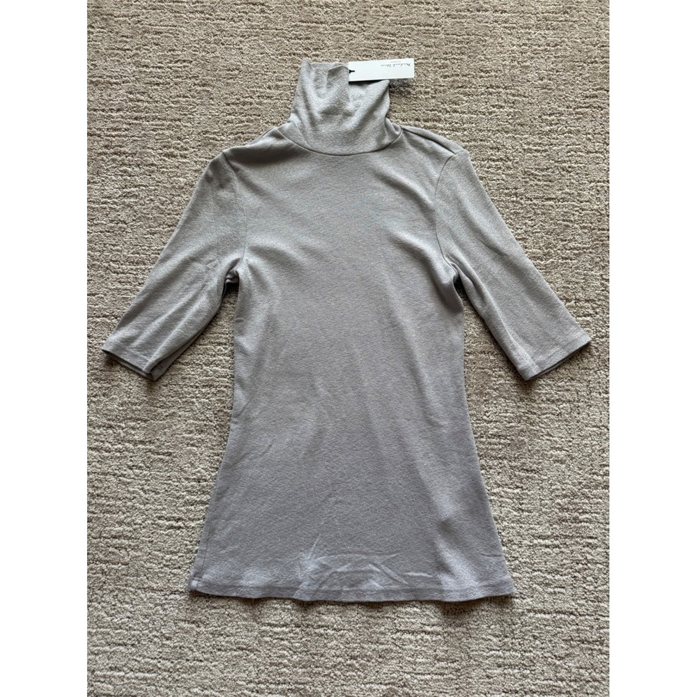 Michael Stars Gabriella Turtleneck Women OS Oyster NWT Shine 3/4 Sleeve Top